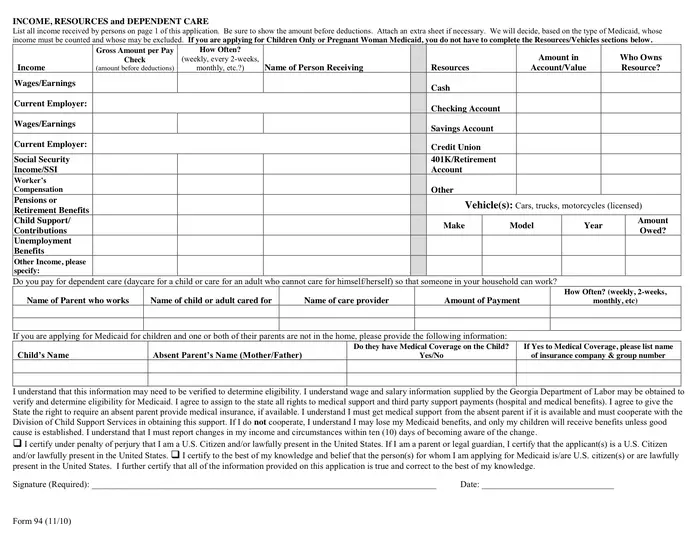 Georgia Medicaid Application in Word and Pdf formats