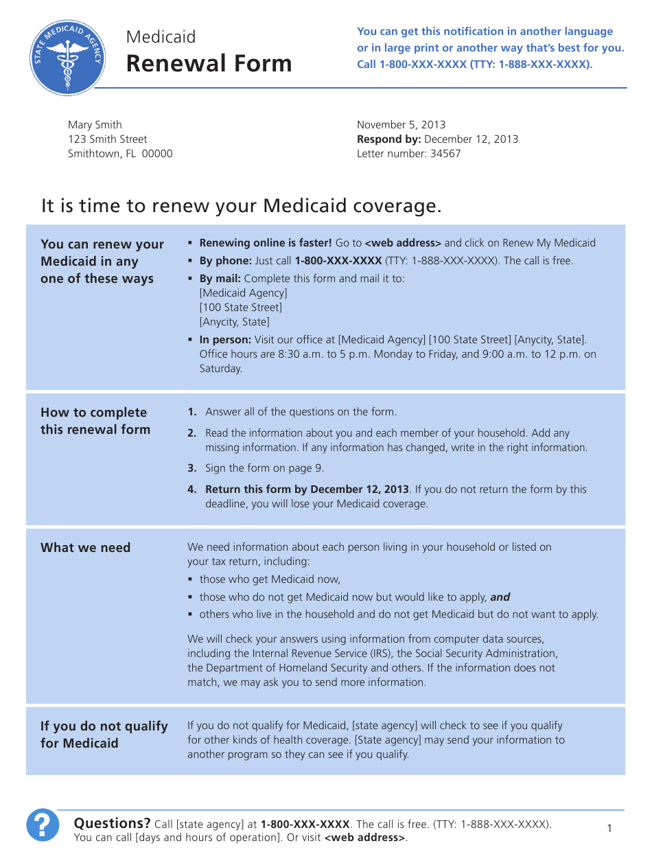 Medicaid Renewal Form Download Printable PDF