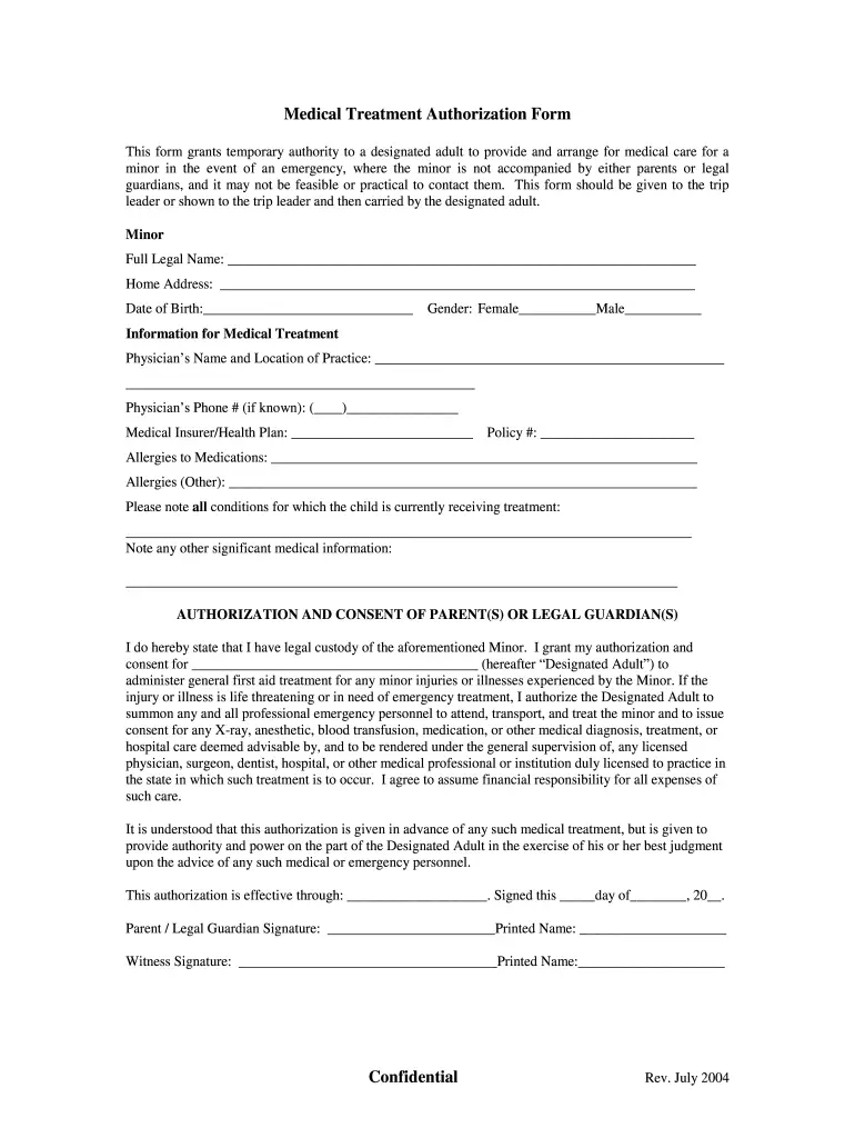Medicaid Treatment Authorization Form 2004
