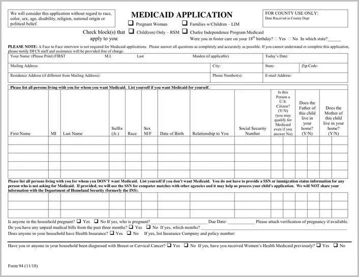 Texas Medicaid Application Form Pdf