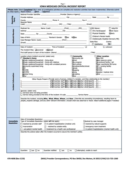 Iowa Medicaid Critical Incident Report printable pdf download