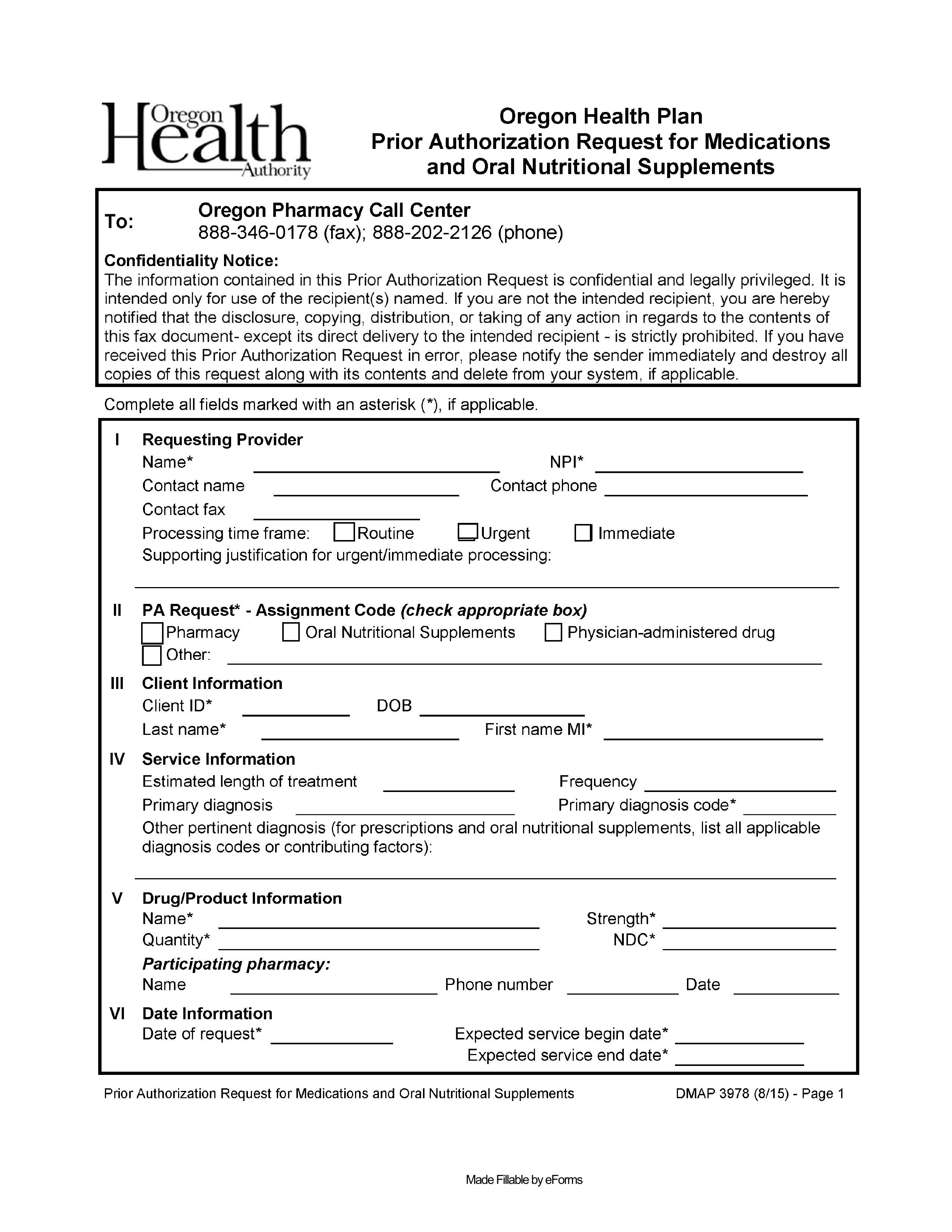Free Oregon Medicaid Prior Authorization Form