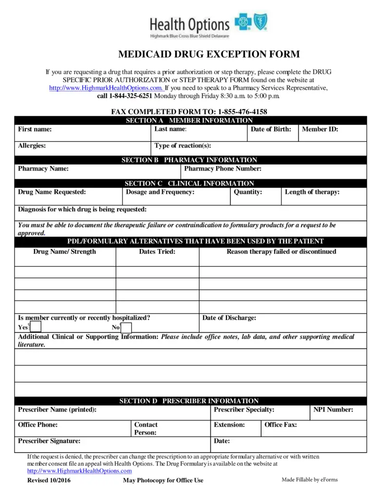 Free Delaware Medicaid Prior (Rx) Authorization Form