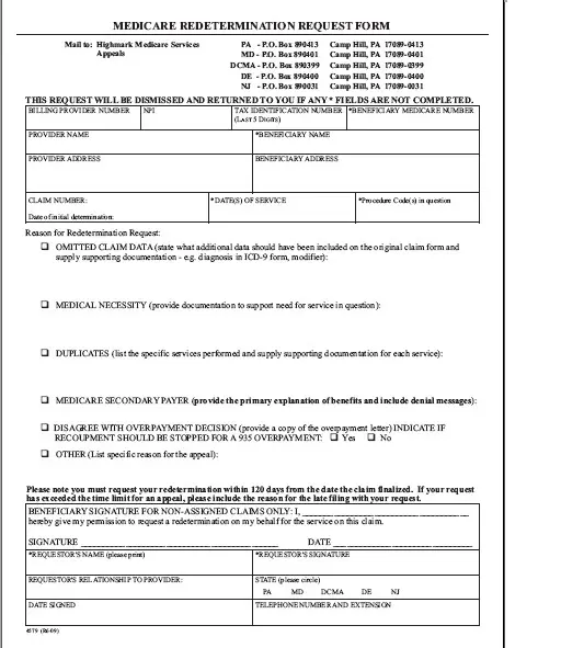 Medicare Supplement New Jersey: Medicare Redetermination Request Form