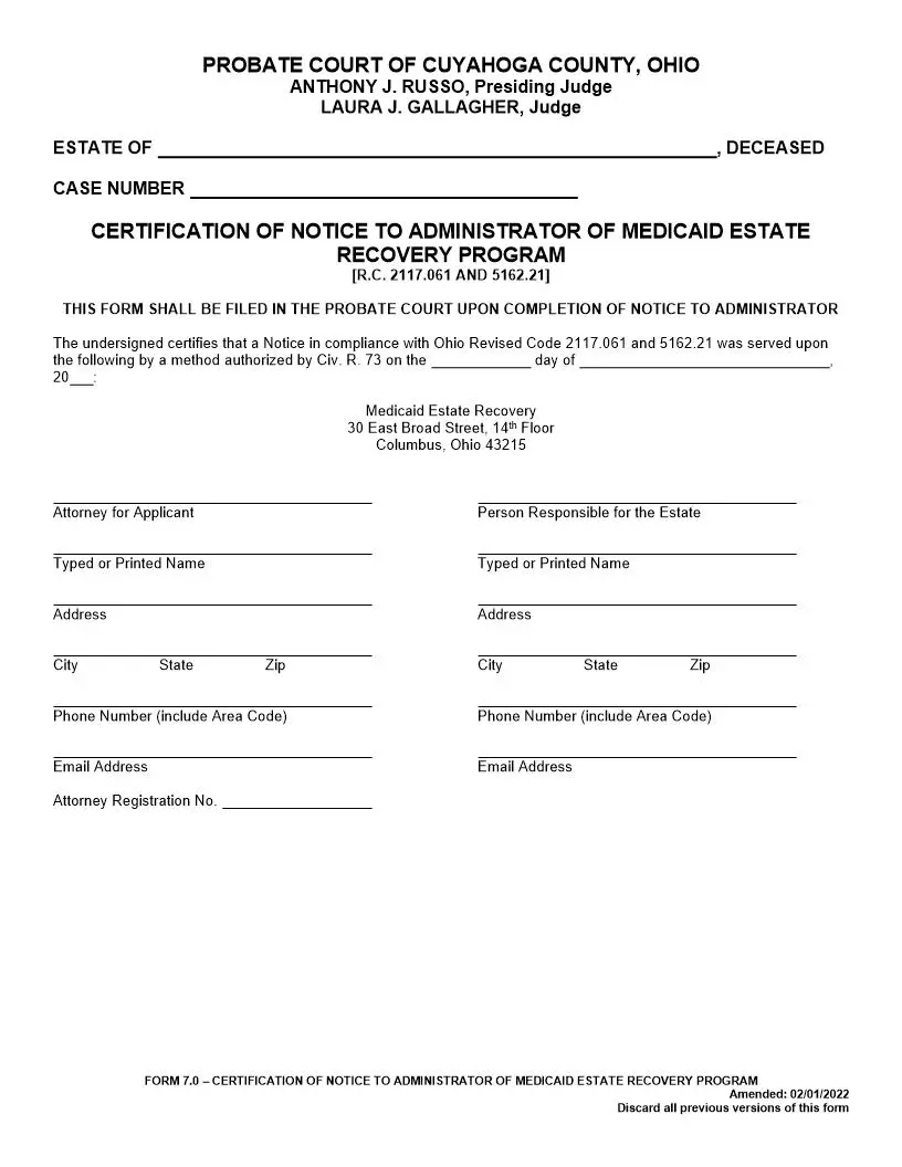 Certification Of Notice To Administrator Of Medicaid Estate Recovery ...